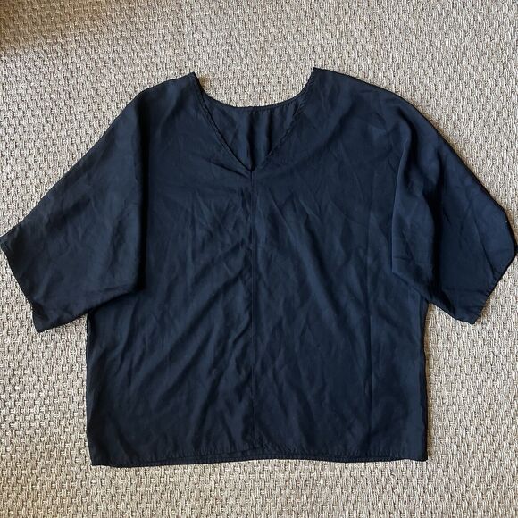 Hackwith Designs HDH Basics Black Dolman Sleeve Top Size Large Lagenlook *Flaw - Picture 1 of 7